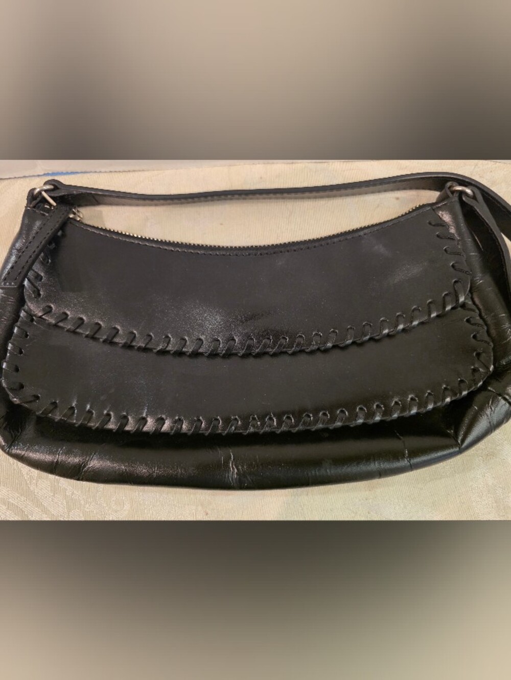 Banana Republic Genuine Black Leather Crescent Shoulder Handbag